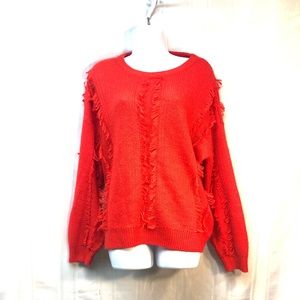 Bar III Red fringed sweater L